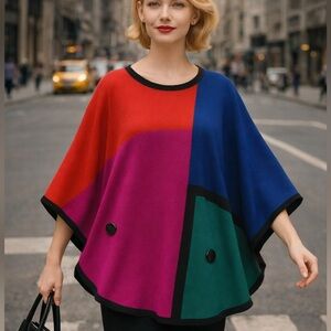 I.N. Studio Colorblock Poncho Top Medium Colorblock Oversize Lagenlook Statement